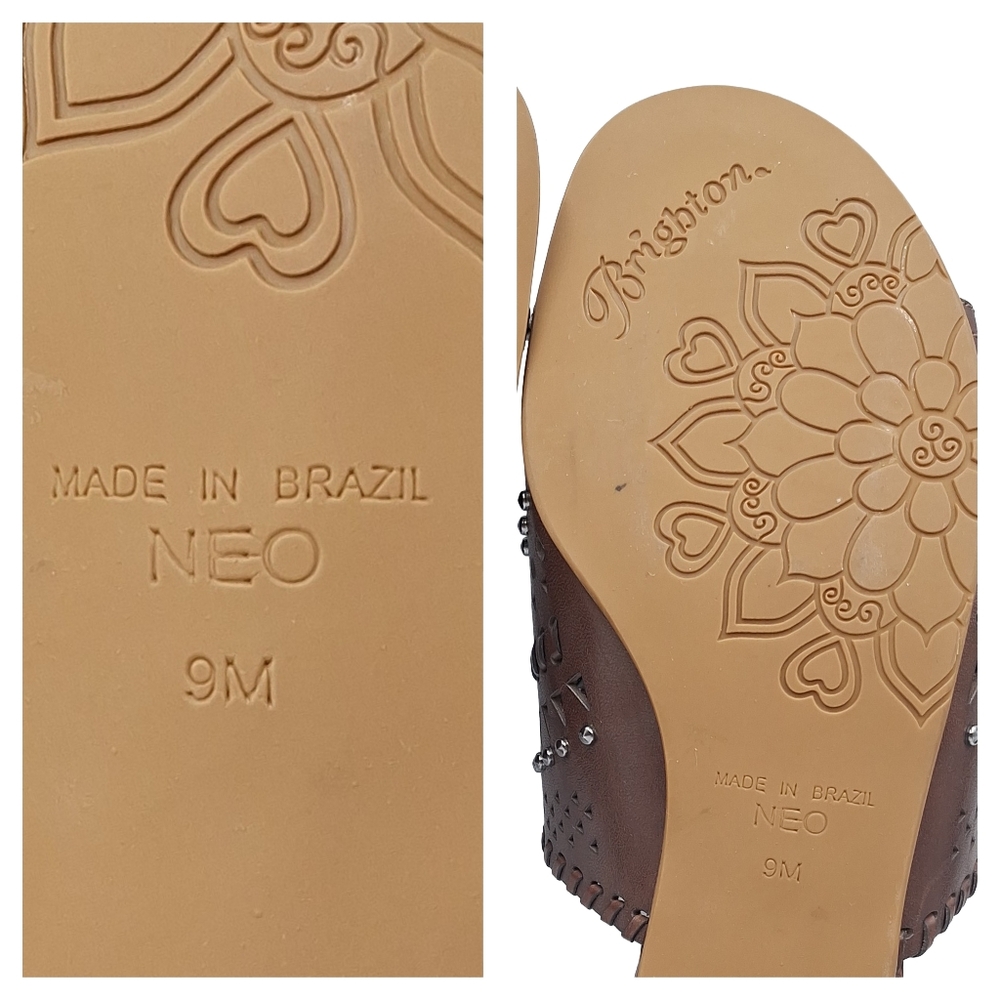 Brighton Ferrara NEO Caramel Laser Cut Studded Leather Sandals - 9 - Picture 9 of 13